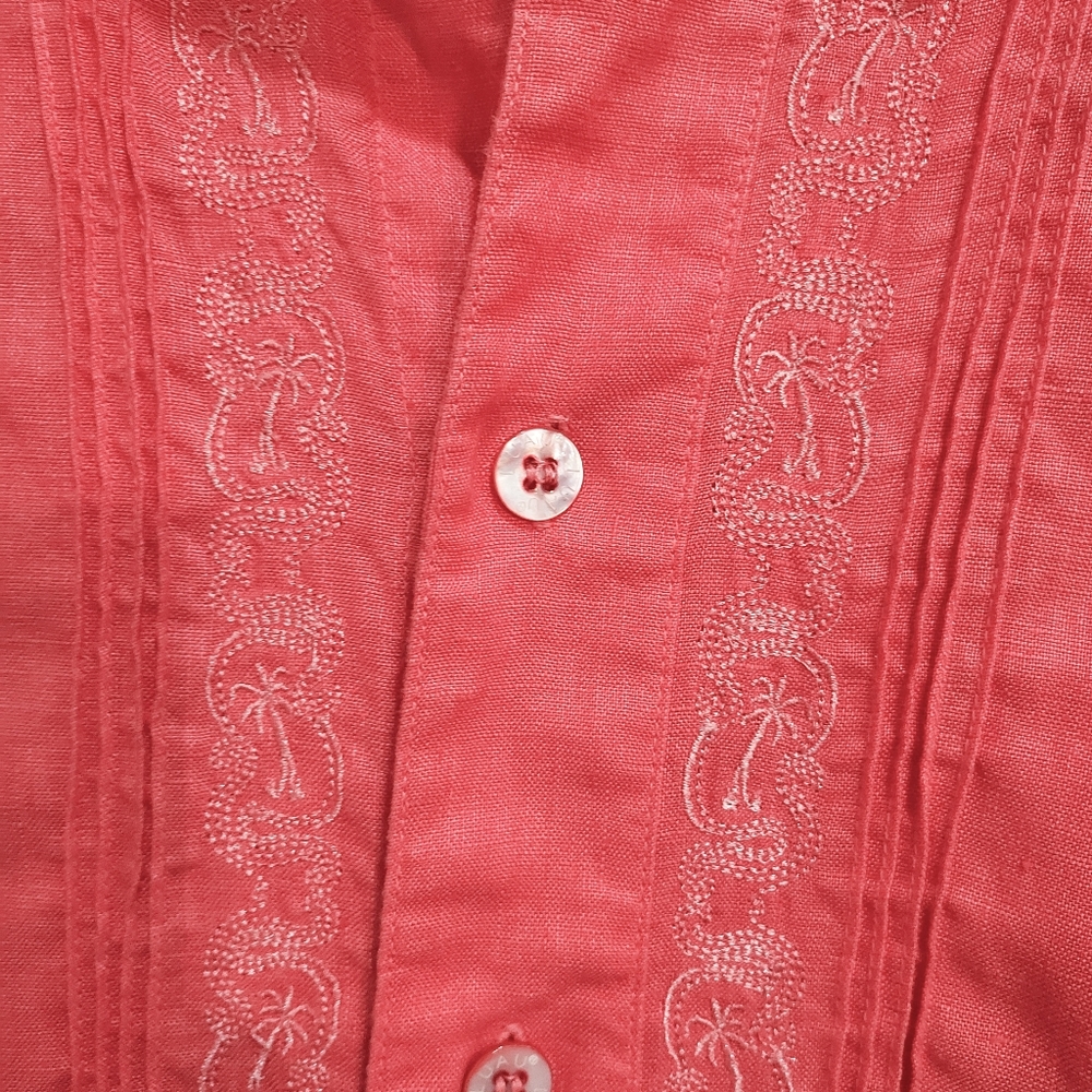 Luau 100% Linen Coral Red Hawaii Aloha Shirt Size XL - Picture 4 of 9